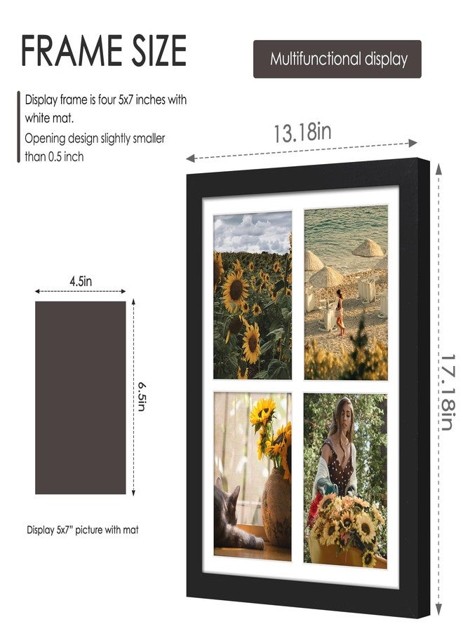 DUENPY 12x16 Picture Frame, 5x7 Collage Picture Frame, Displays Four 5x7 inch Photos, or 12x16 (Without Mat) for Available Horizontal Wall Mounting Display and Vertical, Black. - Image 2